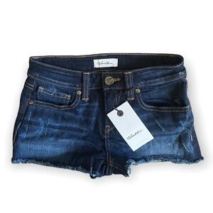 Relentless Distressed Whiskering Denim Shorts Size 23